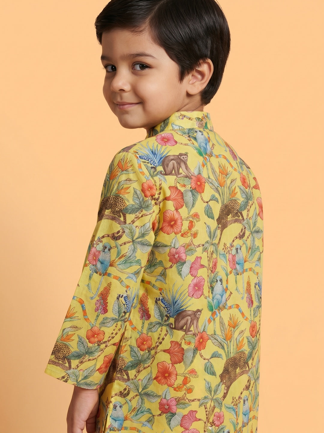 Boys' 100% Cotton Festive Forest-print Resort Style Kurta & Pyjama Set