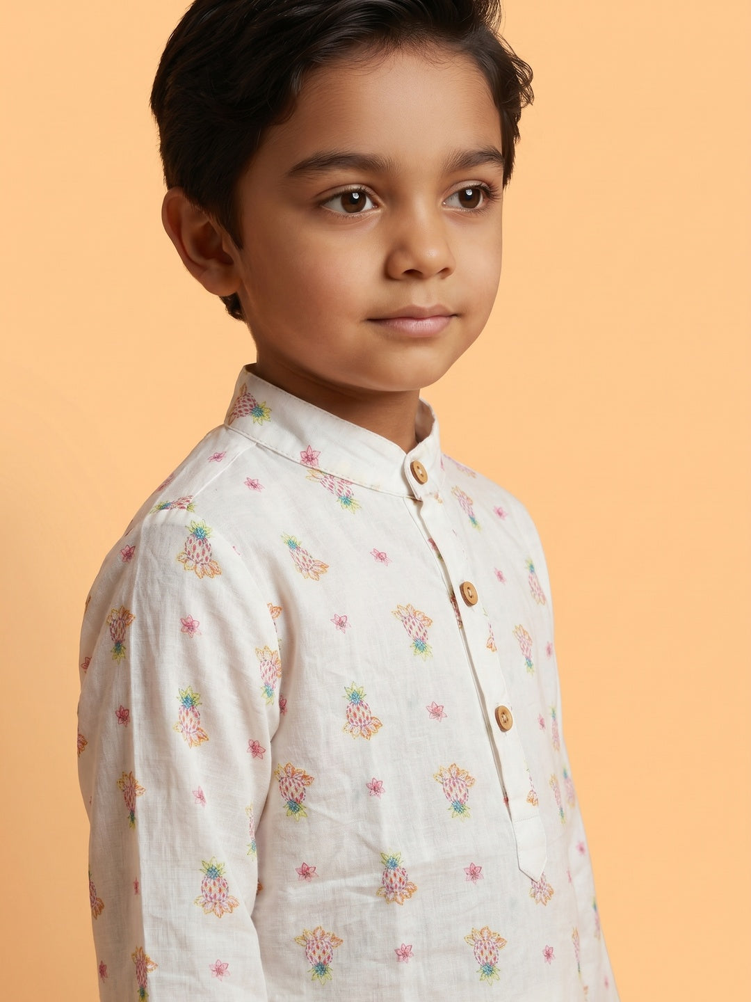 Boys' 100% Cotton Festive Resort Style Pastel Tropical Print Kurta & Pyjama Set