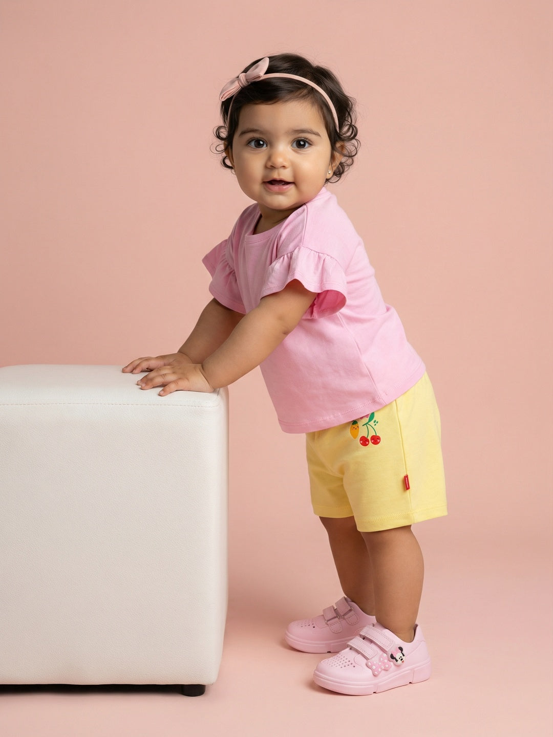 Nautinati Baby Girls' 100% Interlock Cotton Pack of 2 Tropical Flower & Fruit Placement Print Shorts