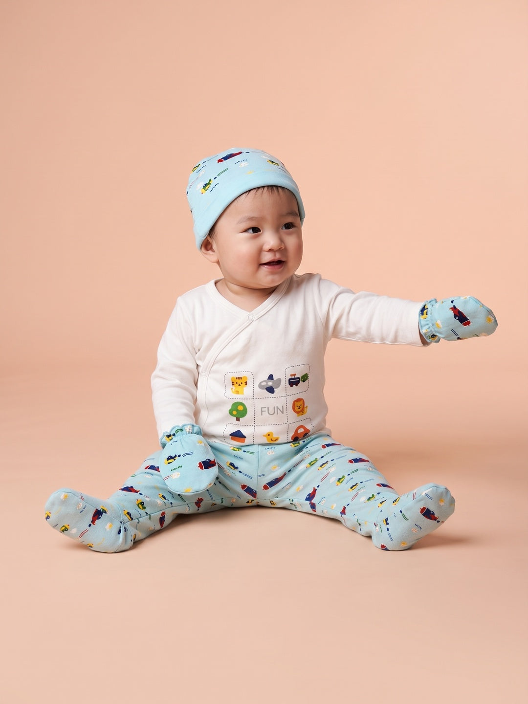 Nautinati Baby Boys Pure Cotton Summer themed Printed 5-pieces Gift Set