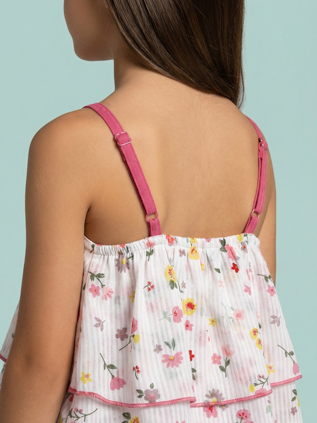 Nautinati Girls 100% Cotton Floral Printed Crop Top With Wide Leg Bottom Co-Ord Set