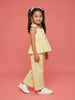 Nautinati Girls Yellow Striped Regular Fit Strappy Peplum Top with Wide Legged Pants Co-ord Set