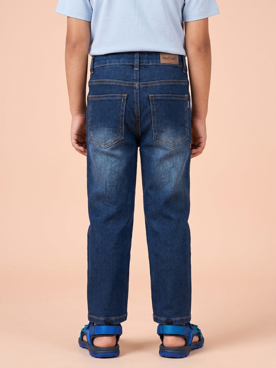 Nautinati Boys Pure Cotton Dark Wash Straight Fit Jeans
