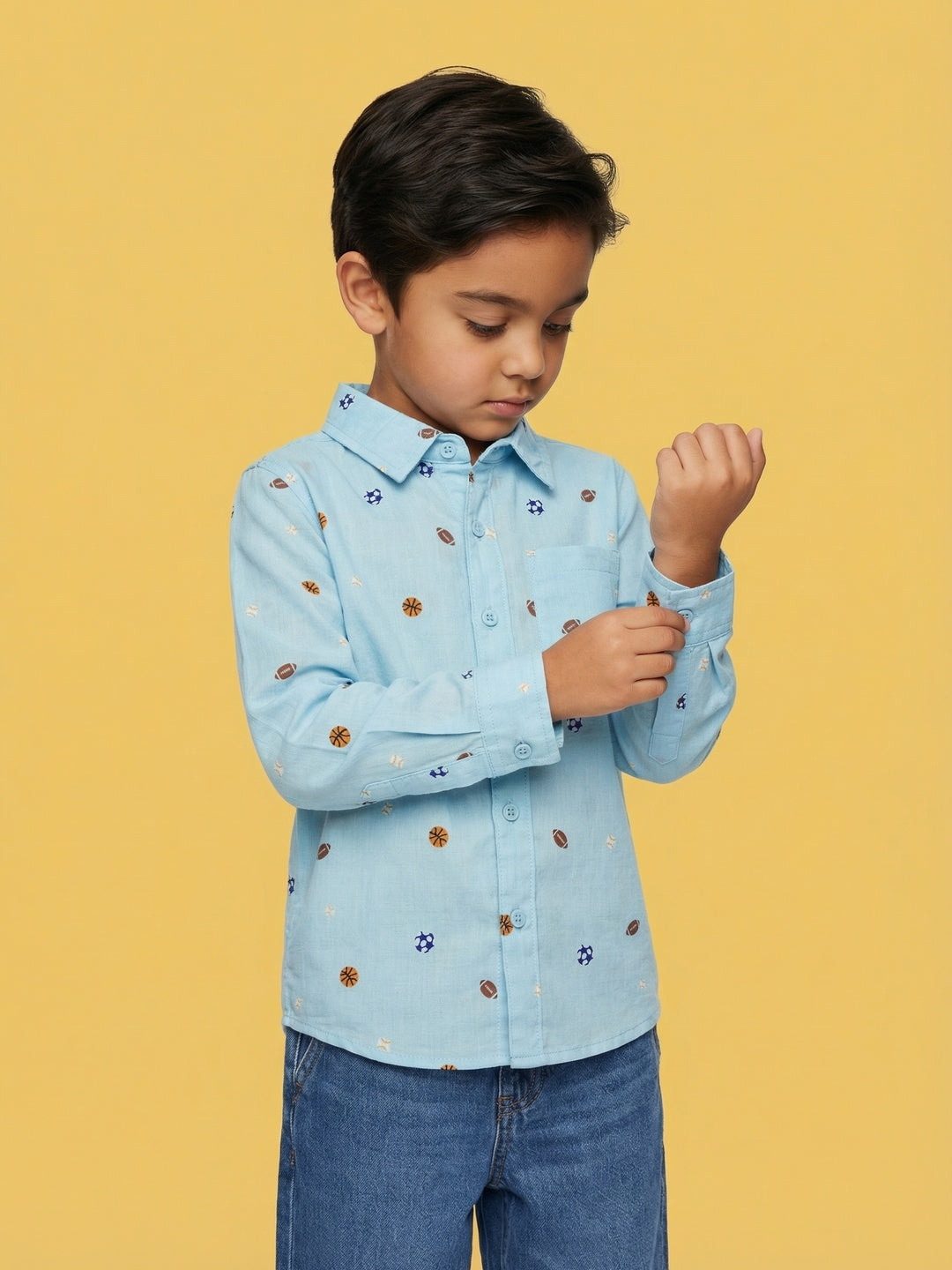 Nautinati Boys' Cotton Linen Blend Football All-over Print Formal Party Shirt