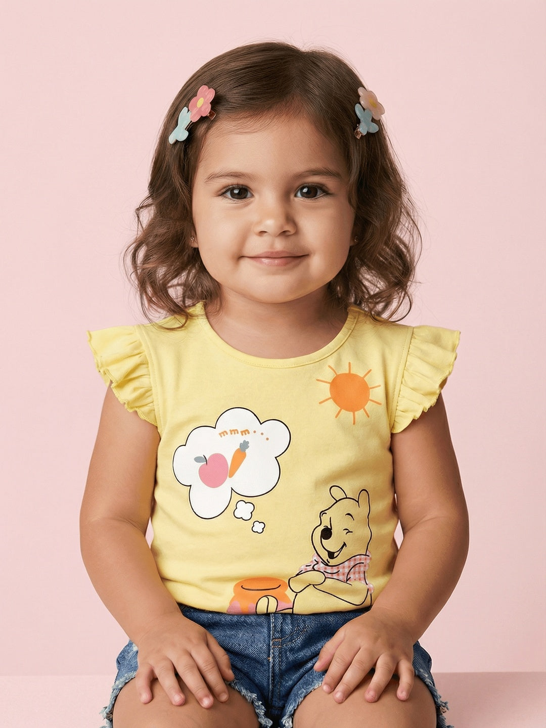 Nautinati Baby Girls' 100% Cotton Pack of 2 Disney Winnie the Pooh Placement Print Tops