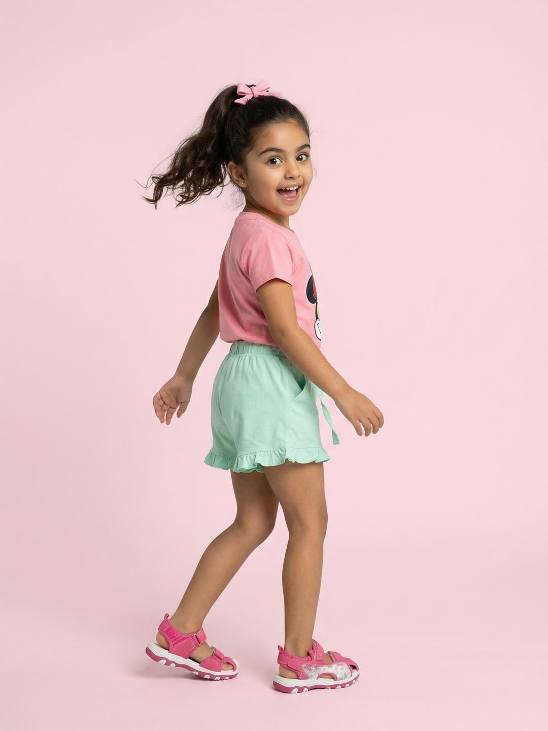 Nautinati Girls' 100% Cotton Disney Minnie Mouse Printed T-shirt and Shorts Night Suit Set