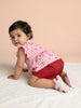 Nautinati Baby Girls Red and Pink Gingham Cherry Print Regular Fit Cotton Peplum Top and Shorts Clothing Set