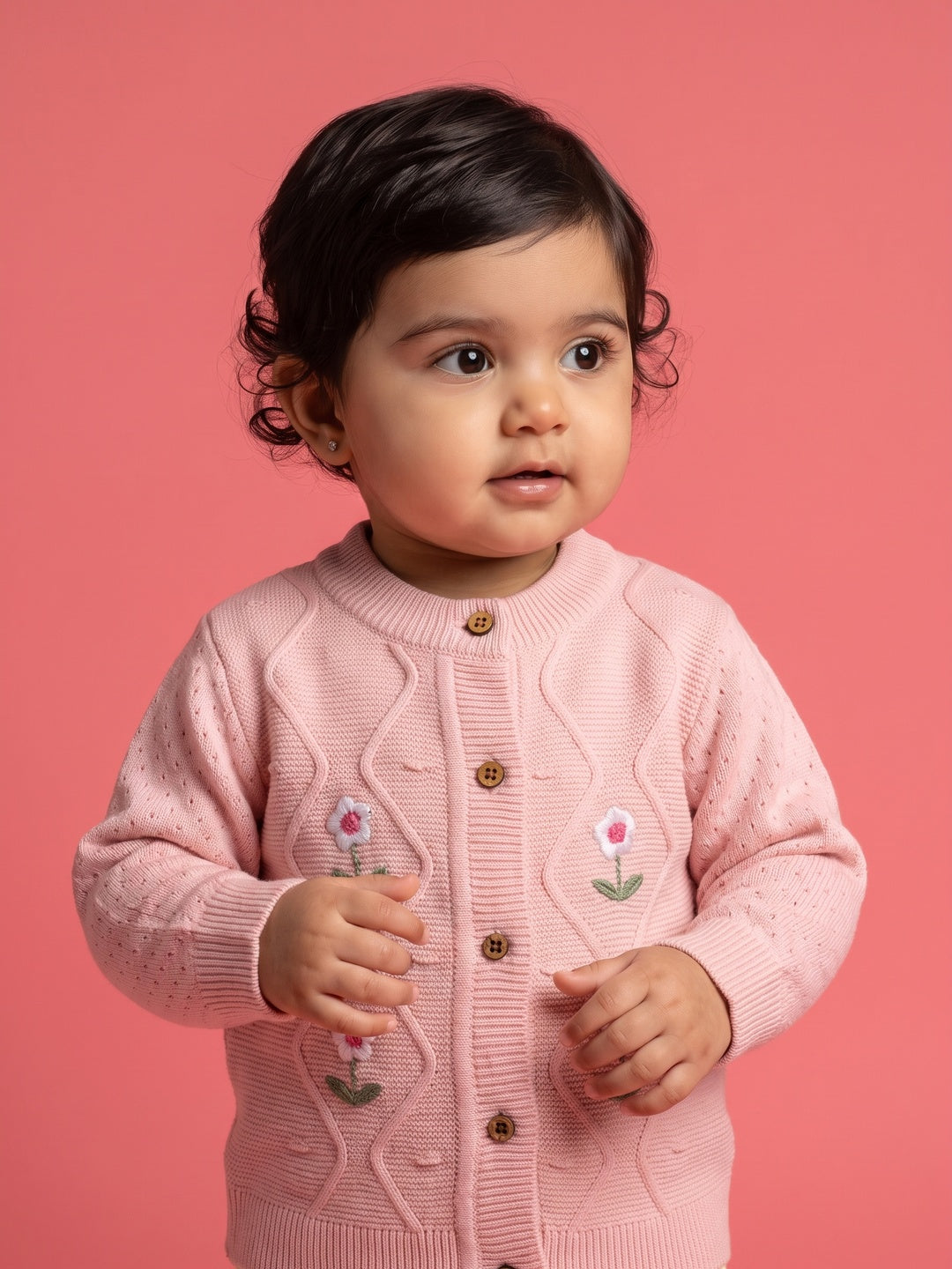 Nautinati Baby Girls Floral Knit Sweater, Age 3 Months -2 Years