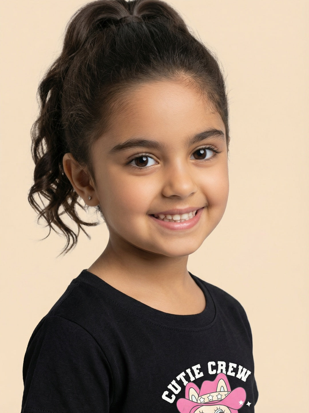 Nautinati Girls Varsity Graphic Cotton Regular Fit Crew Neck T-shirt and All Over Print Crepe Skirt Clothing Set