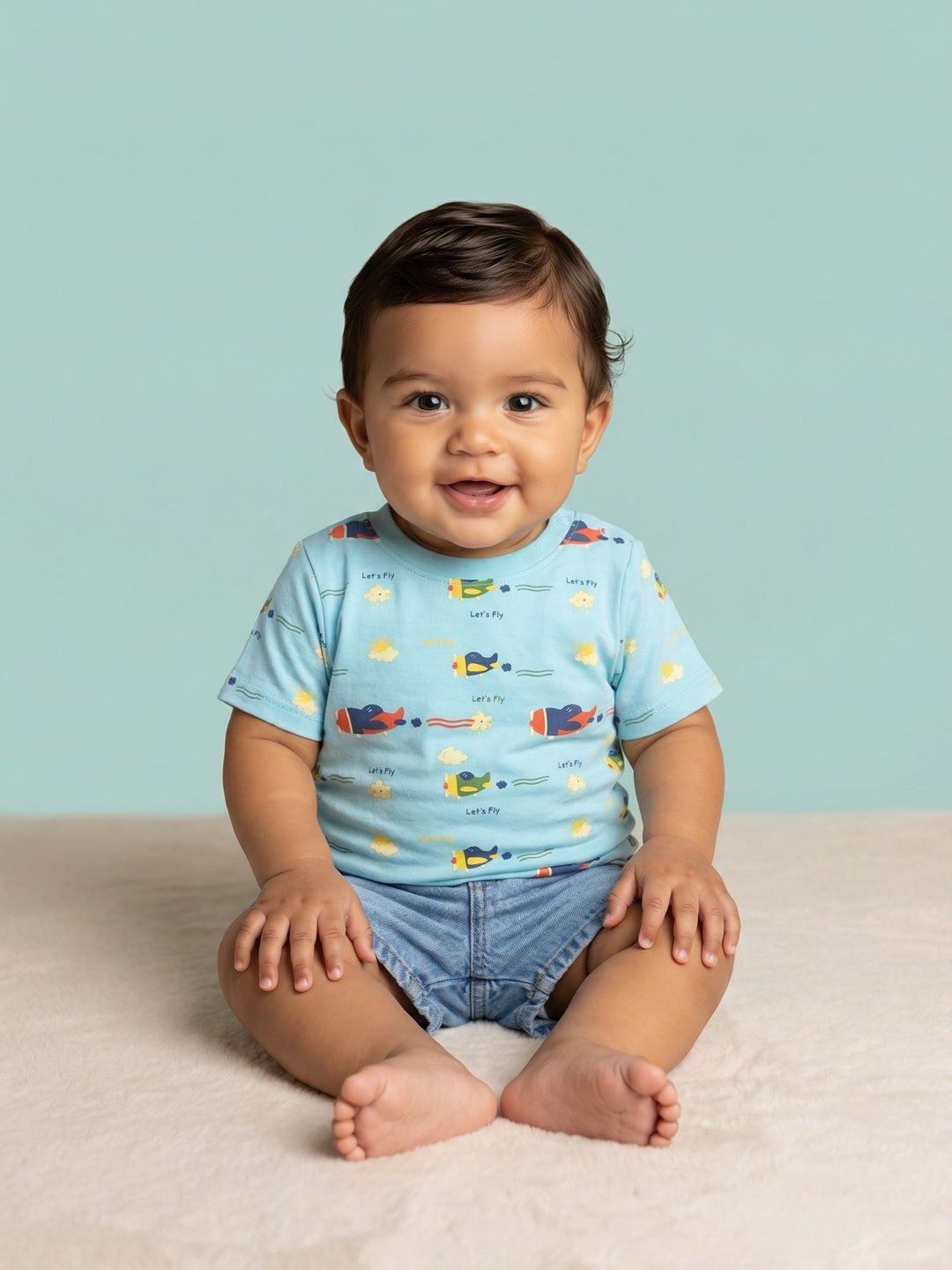 Nautinati Baby Boys' 100% Cotton Pack of 2 Aeroplane All-over Printed T-shirts