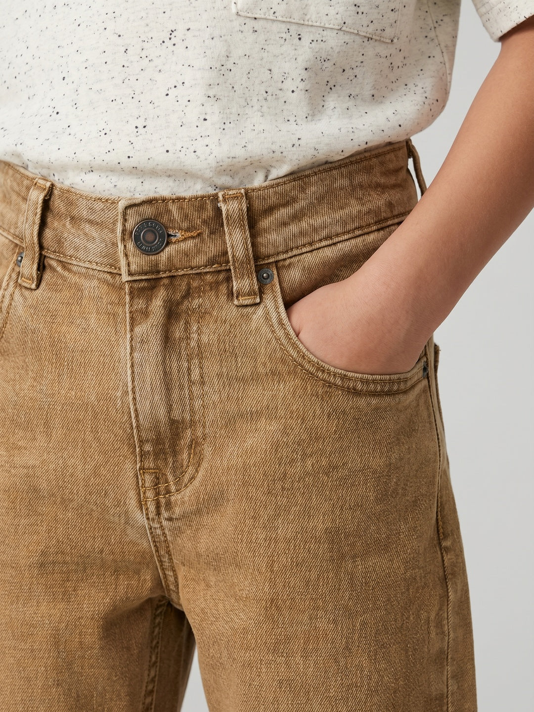 Nautinati Boys Pure Cotton Khaki Straight Fit Jeans