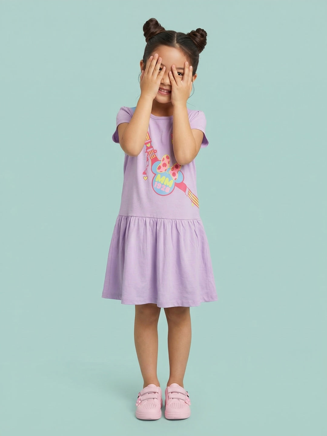 Nautinati Girls' 100% Cotton Disney Minnie Mouse Fanny Pack Placement Print A-line Dress