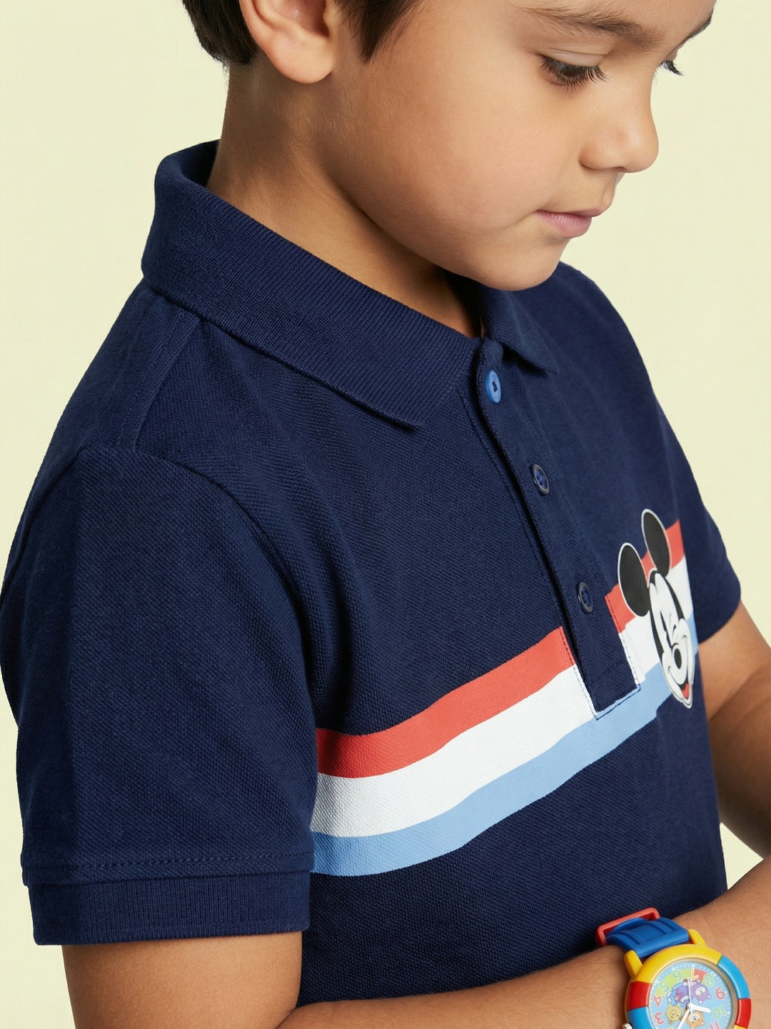 Nautinati Boys' 100% Cotton Disney Mickey Mouse Graphic & Striped Polo T-shirt