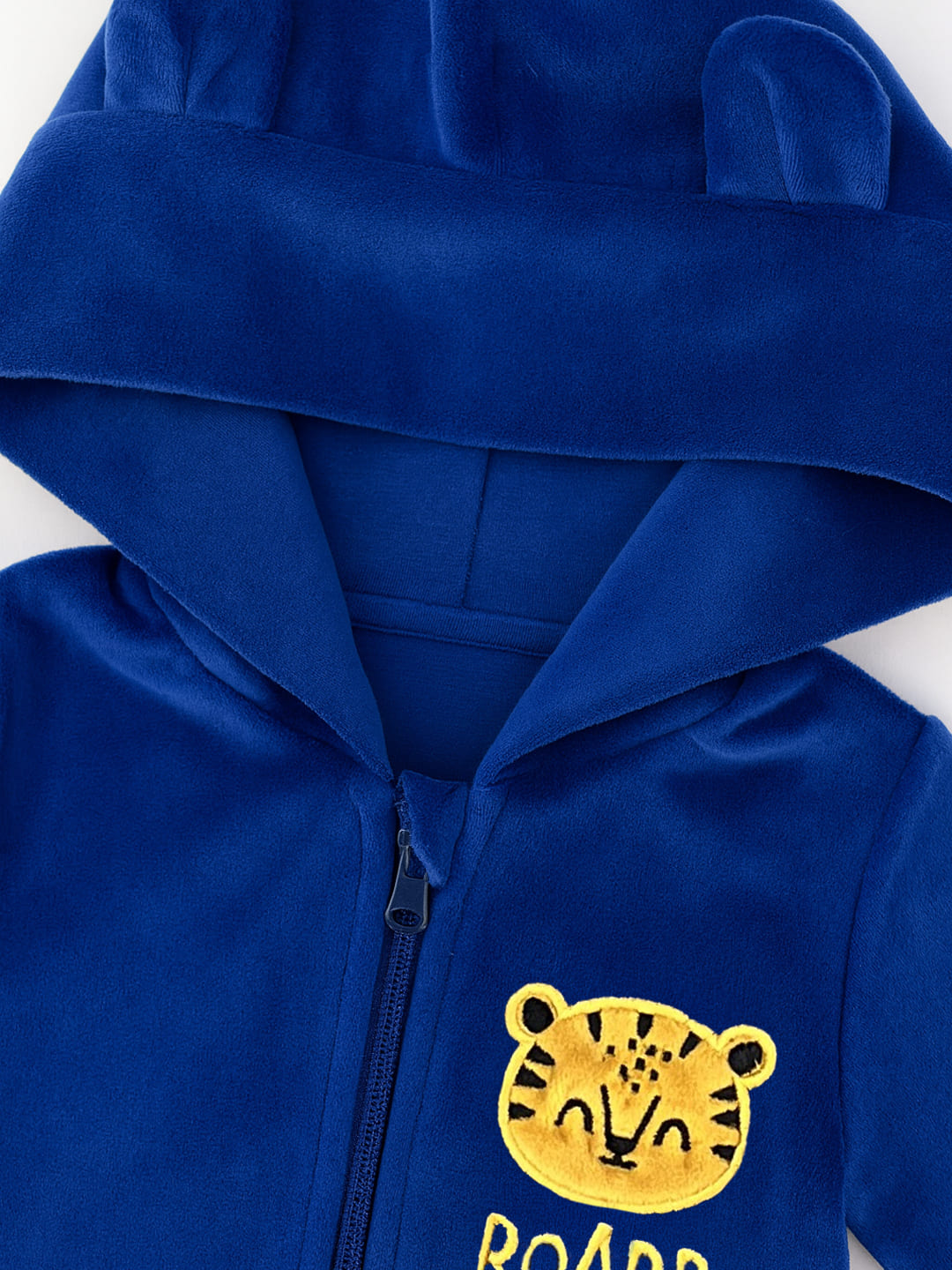 Nautinati Blue Bear Embroidered Badge Hooded Fur Sleepsuit for Infant Boys