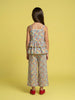 Nautinati Girls Tropical Floral Print Strappy Peplum Top with Wide Legged Pants Set