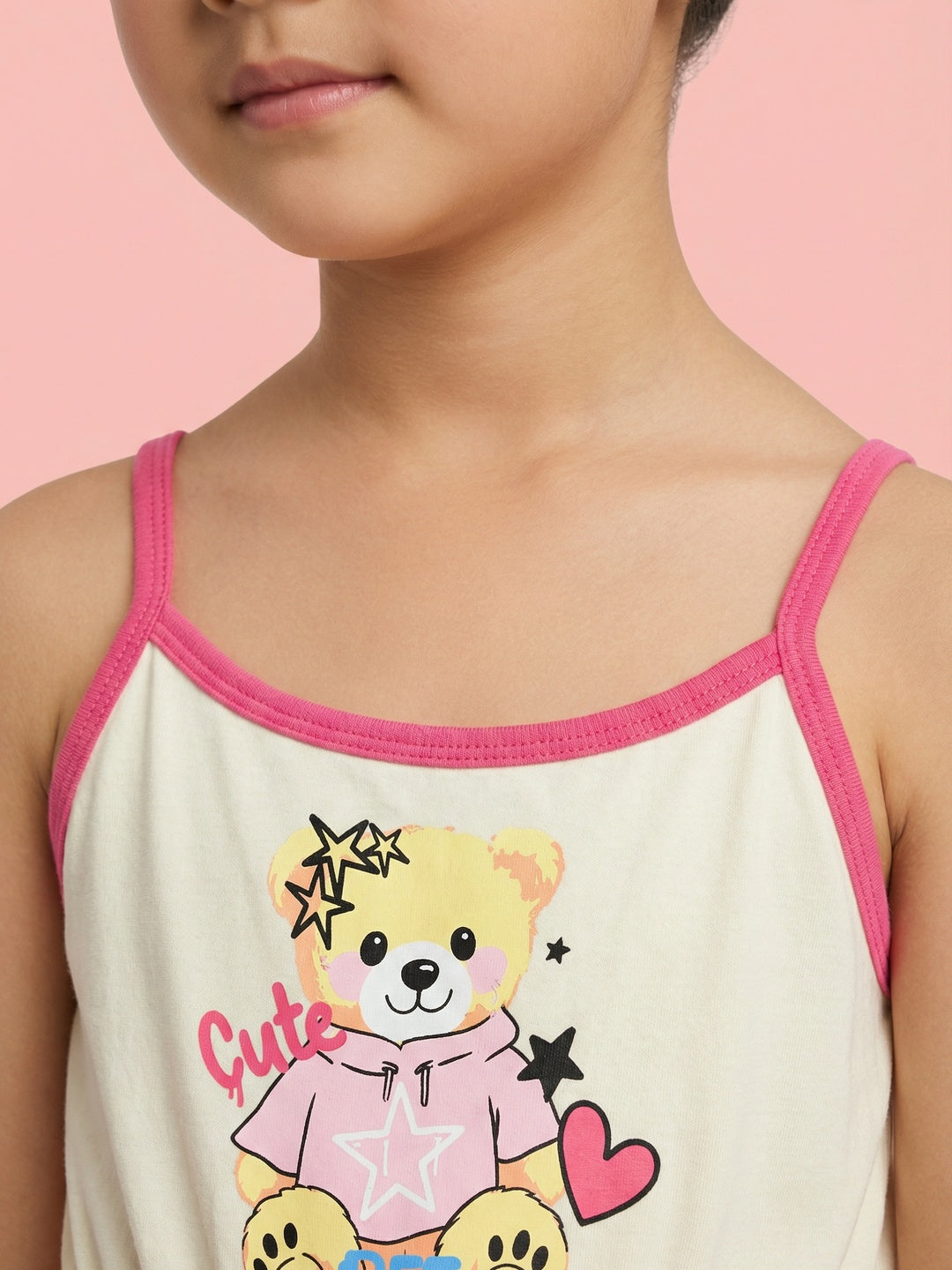 Nautinati Girls' 100% Cotton Teddy Graphic Print Jumpsuit with Elasticated Waist