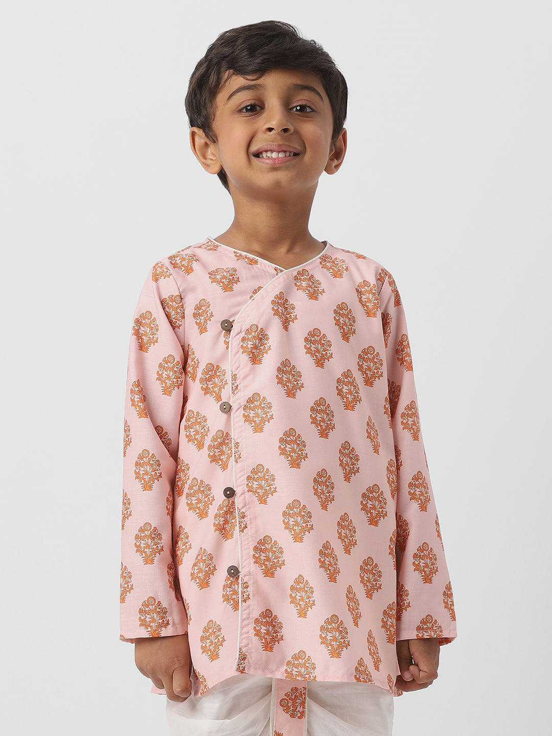 Nautinati Boys Cotton Block Print Kurta Dhoti Set