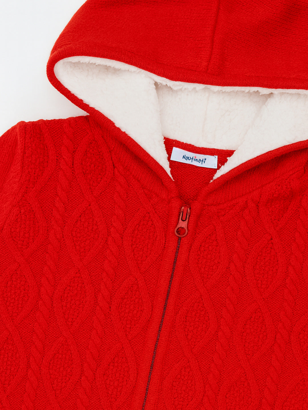 Nautinati Red Solid Knit Sweater for Boys