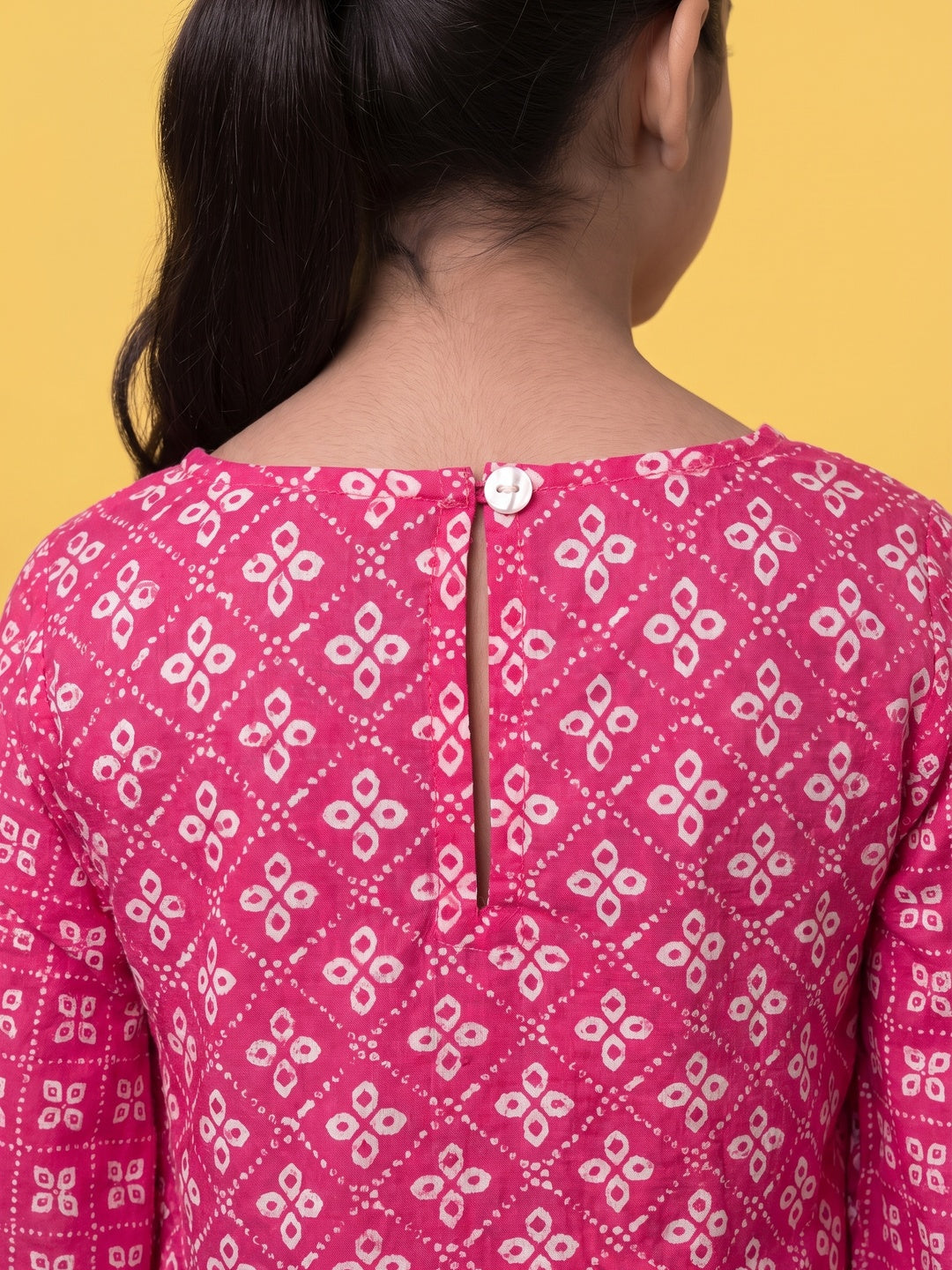 Nautinati Girls Pink Block Print Kaftan and Palazzo Set, 2-10Y