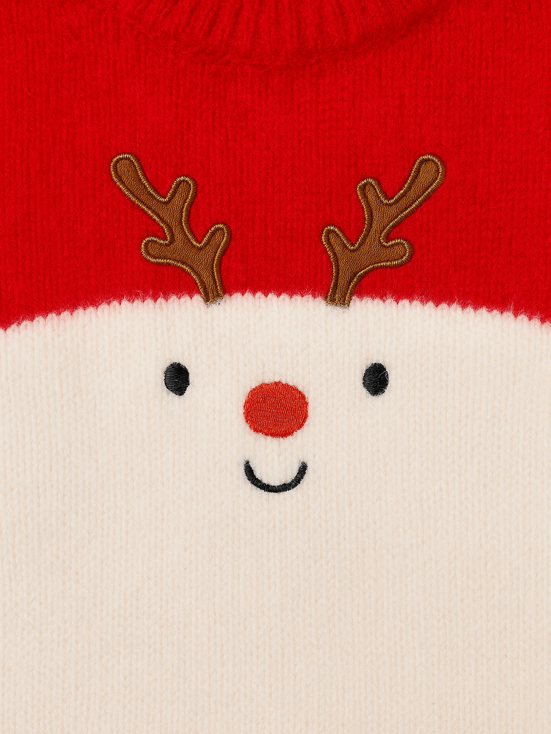 Nautinati Reindeer Motif Red And Cream Flat-Knit Sweater For Boys