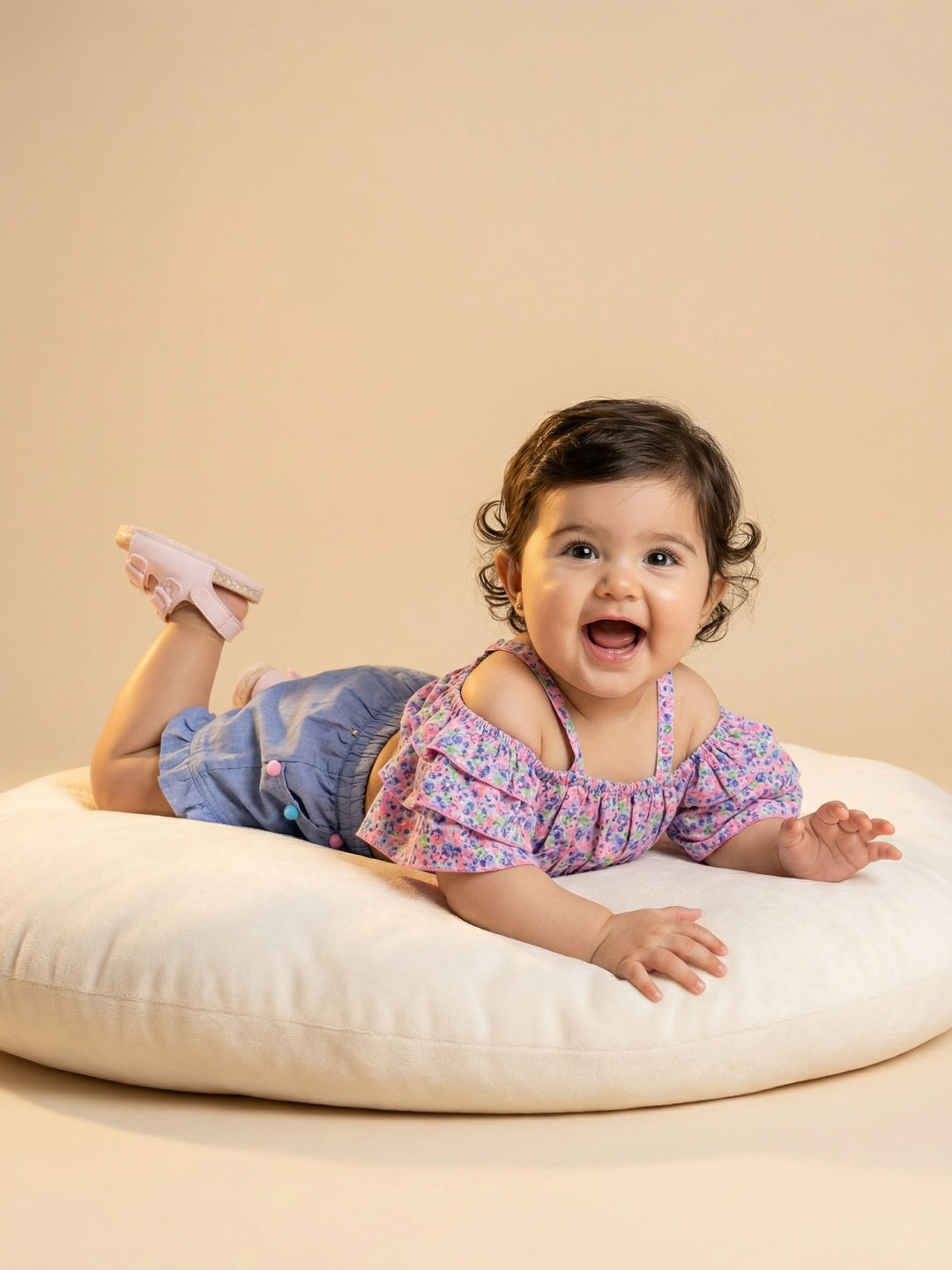 Nautinati  Girls' Cotton All-over Floral Printed Top and Shorts Co-ord Set