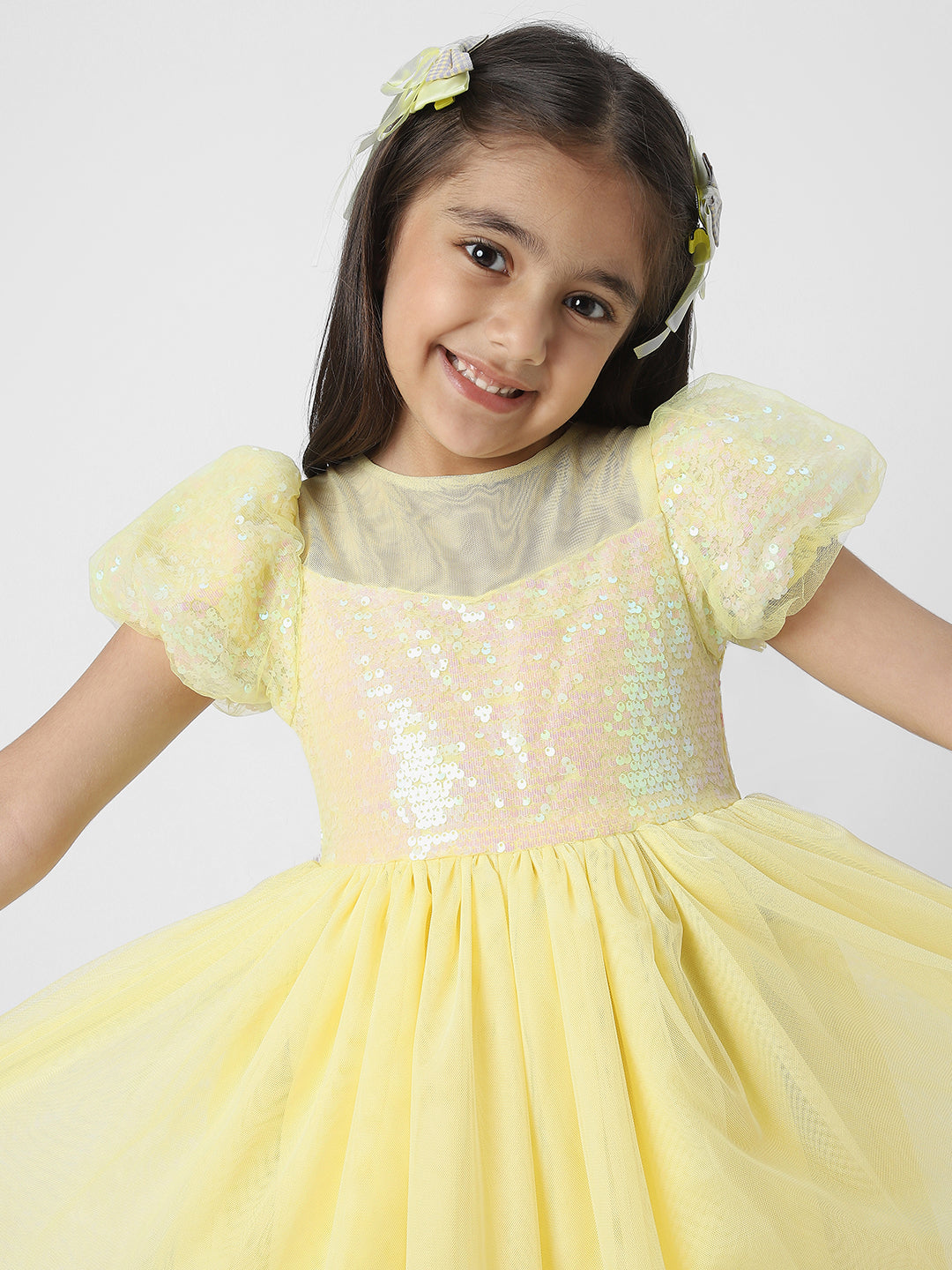 Nautinati Girls' Embellished Dress With Puff Sleeves