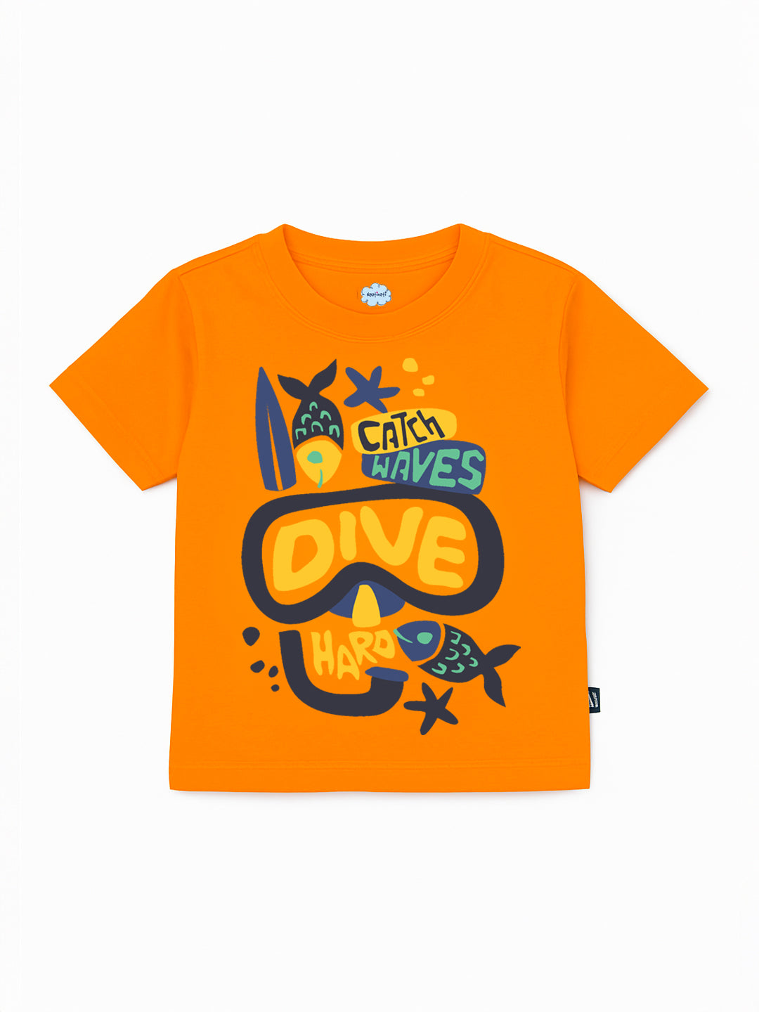 Nautinati Orange & Blue Cotton T-Shirt With Denim Shorts Set For Boys
