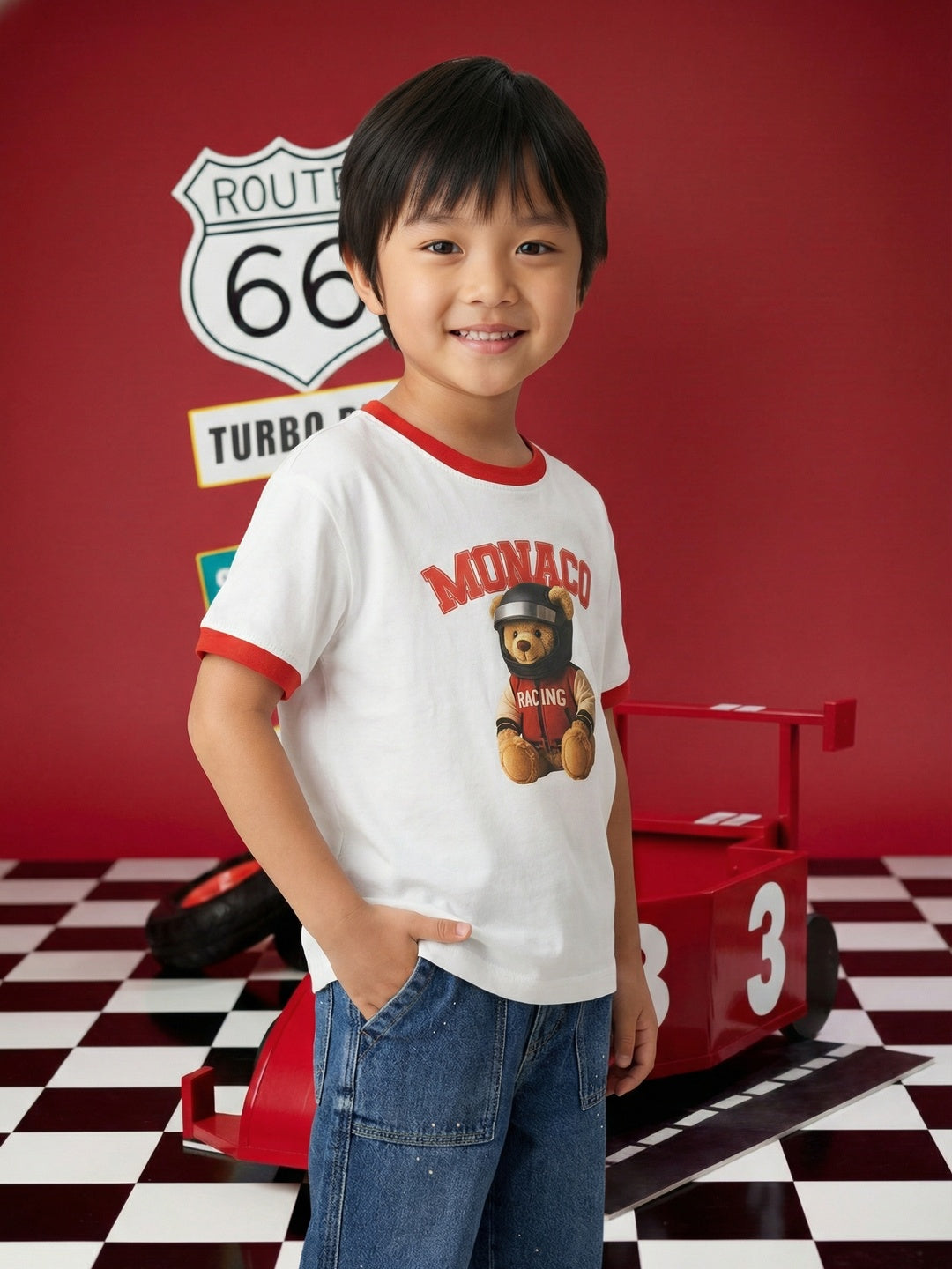 Nautinati Boys' 100% Cotton Teddy Graphic Oversized Crew Neck T-shirt