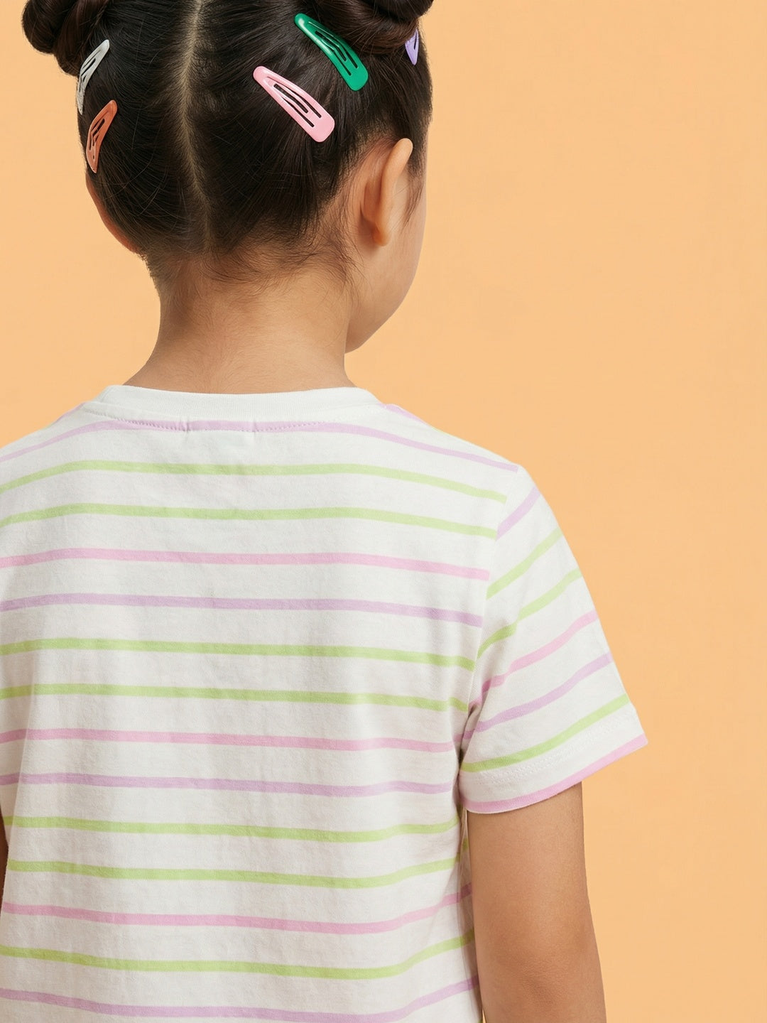 Nautinati Girls' 100% Cotton Pack of 2 Solid and striped Essentials Crew Neck T-shirts