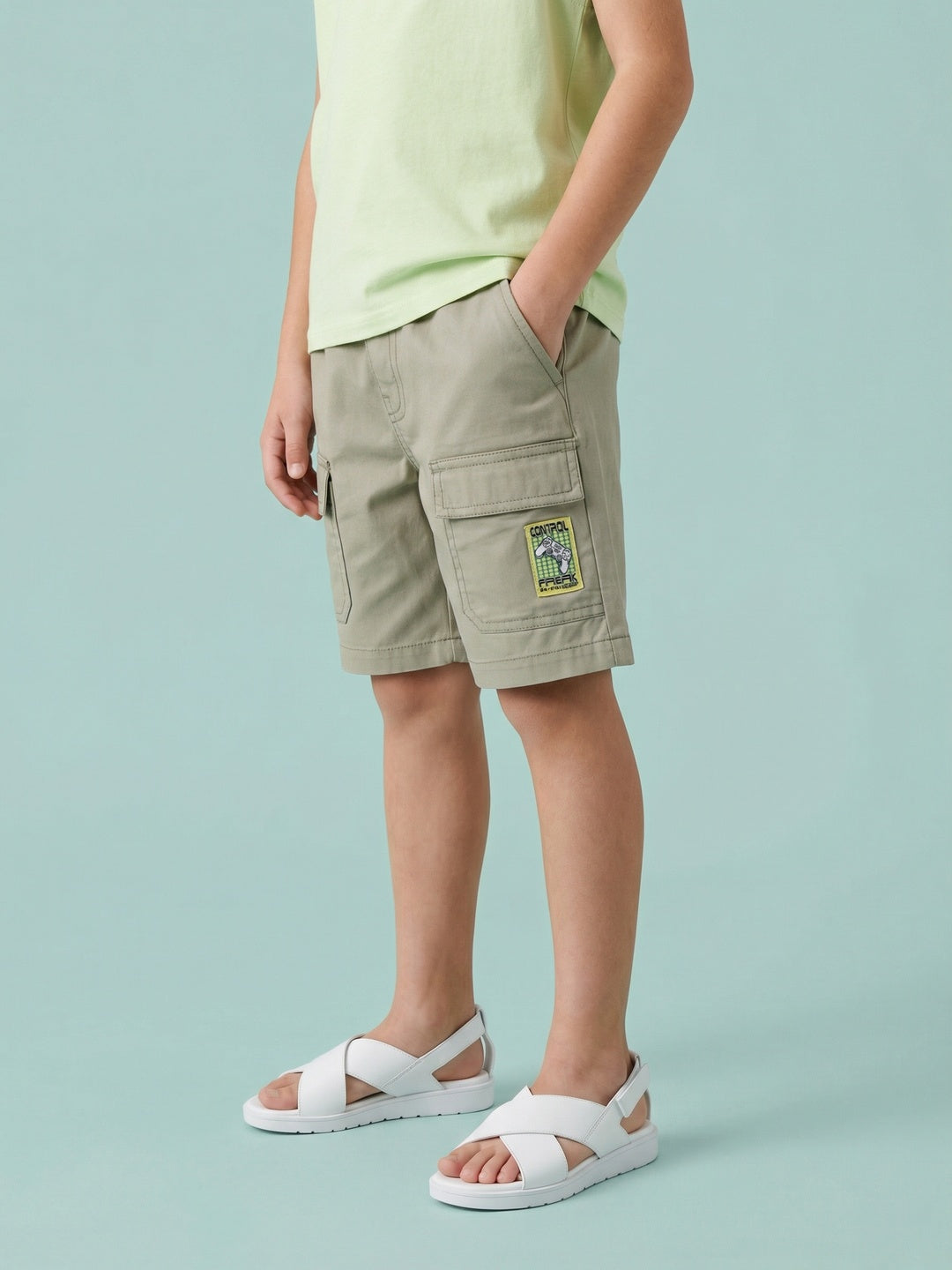 Nautinati Boys’ 100% Cotton Woven Gaming-theme Badge Cargo Shorts