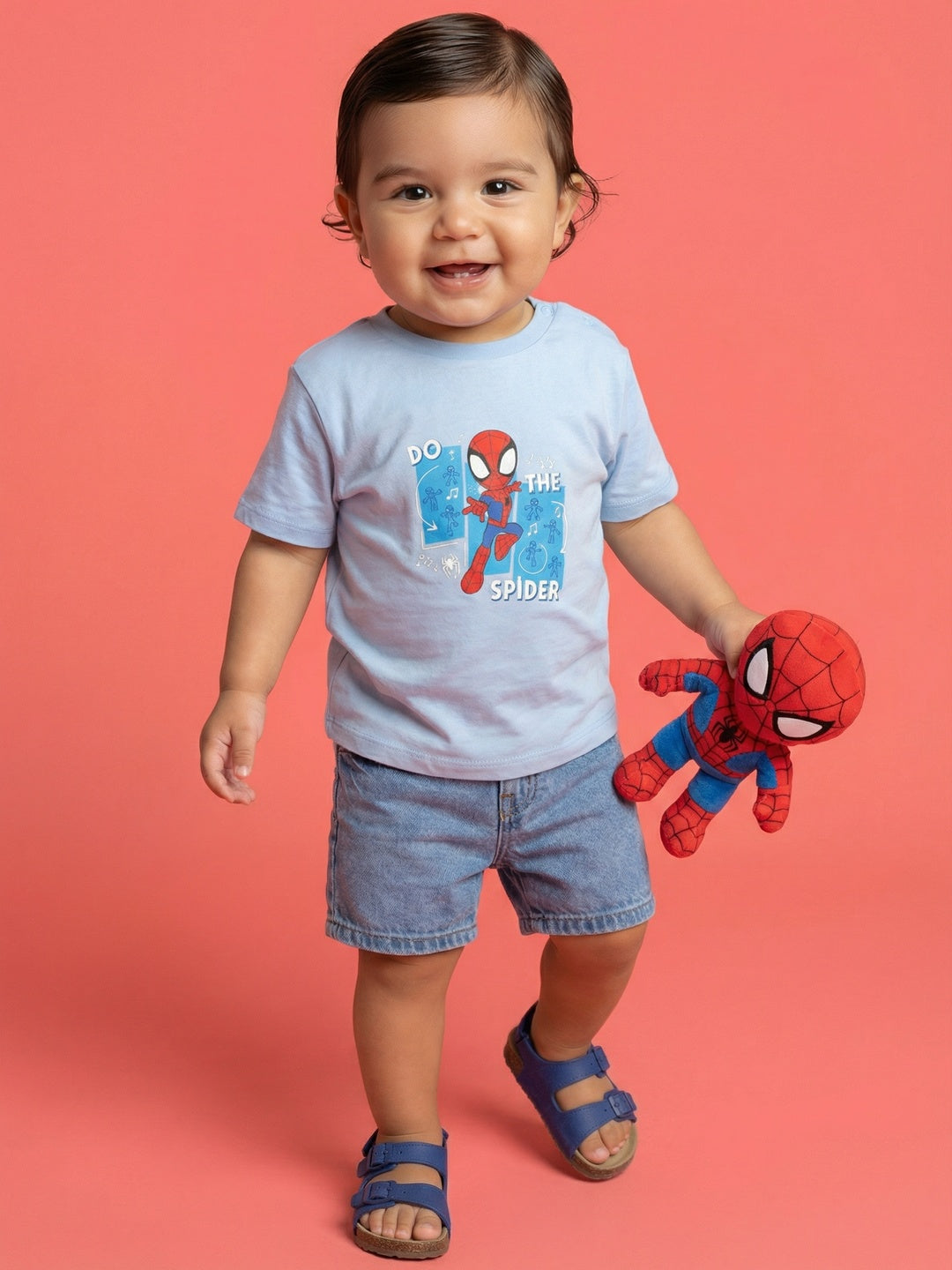 Nautinati Boys' Cotton Marvel Spiderman T-shirt with Snap Buttons