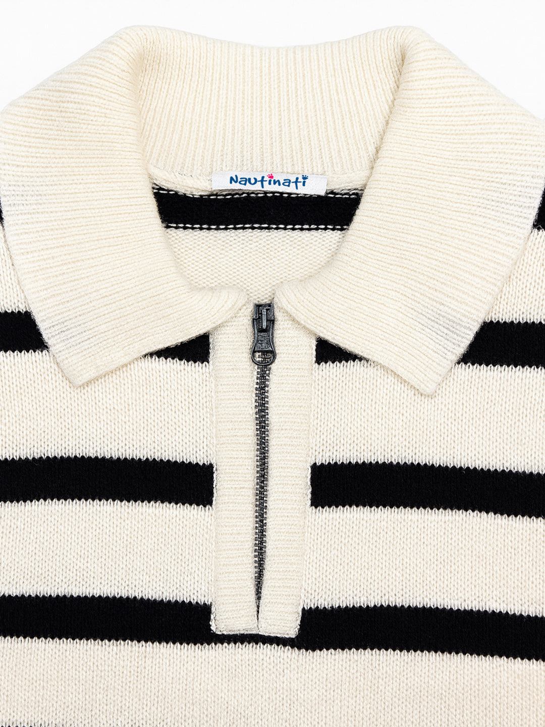 Nautinati Black And Off-White Striped Flat-Knit Sweater For Boys