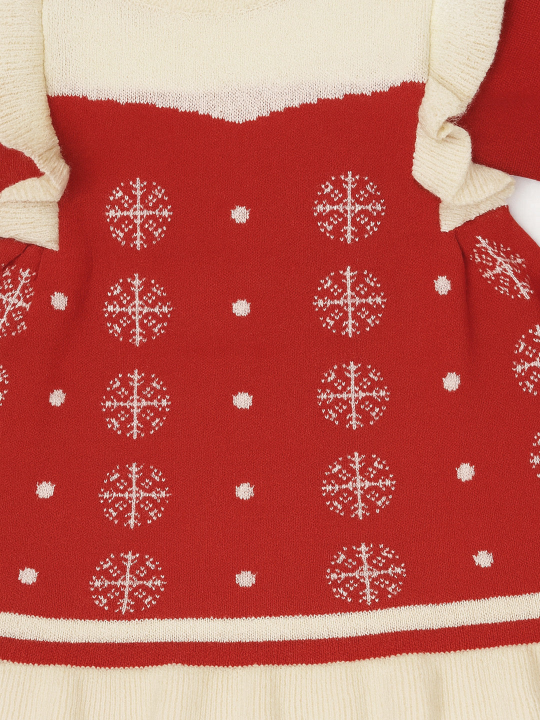 Nautinati Red and White Printed Sweater Dress for Girls