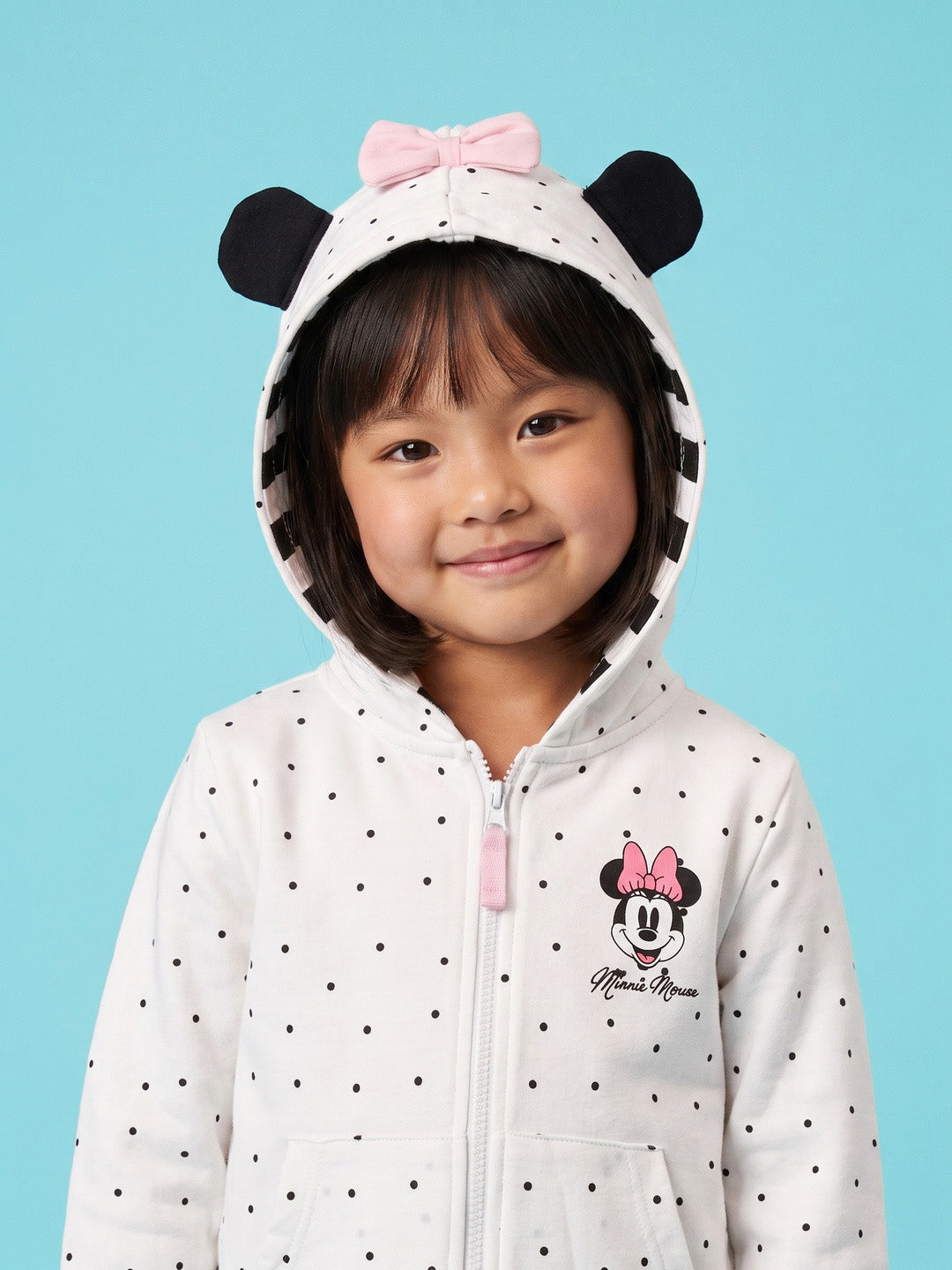 Nautinati Girls Disney Minnie Mouse Polka Dot Zip-Up Hoodie with 3D Bow Applique