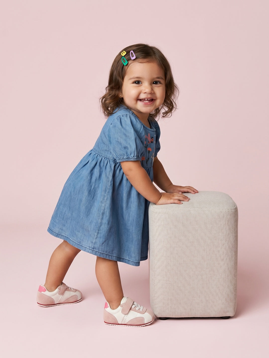 Nautinati Girls' Denim Floral, Dragonfly Embroidery Fit & Flare Dress