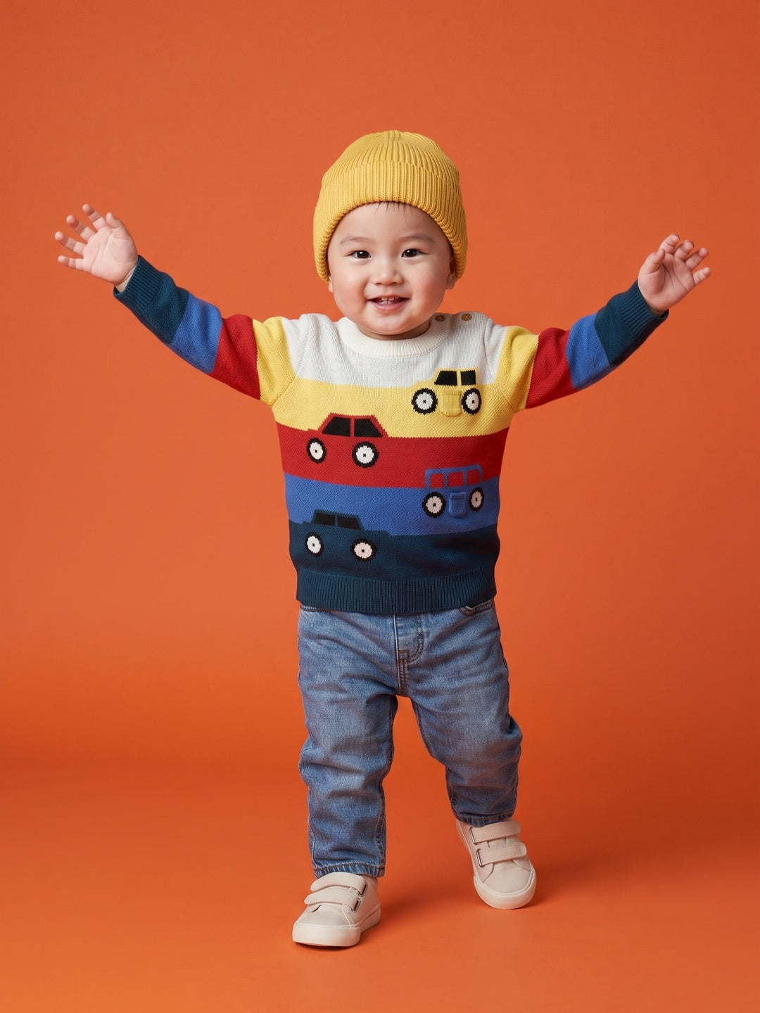 Nautinati Baby Boys Car Knit Sweater with Appliques and Button Closure