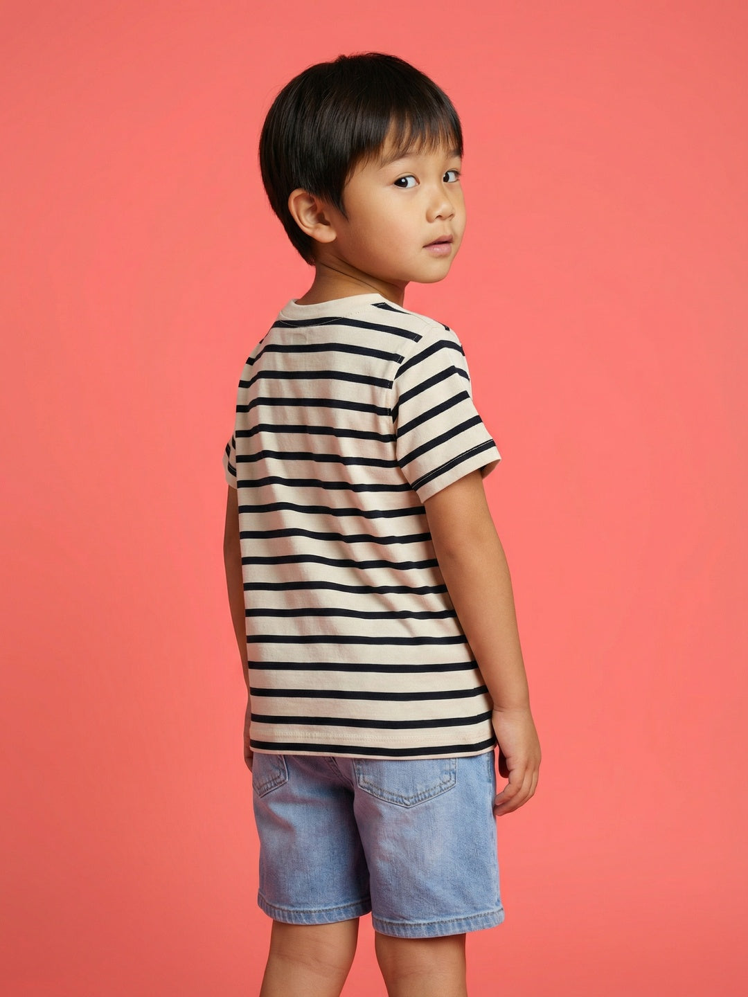 Nautinati Boys' 100% Cotton Pack of 2 Solid & Striped Essentials Crew Neck T-shirts