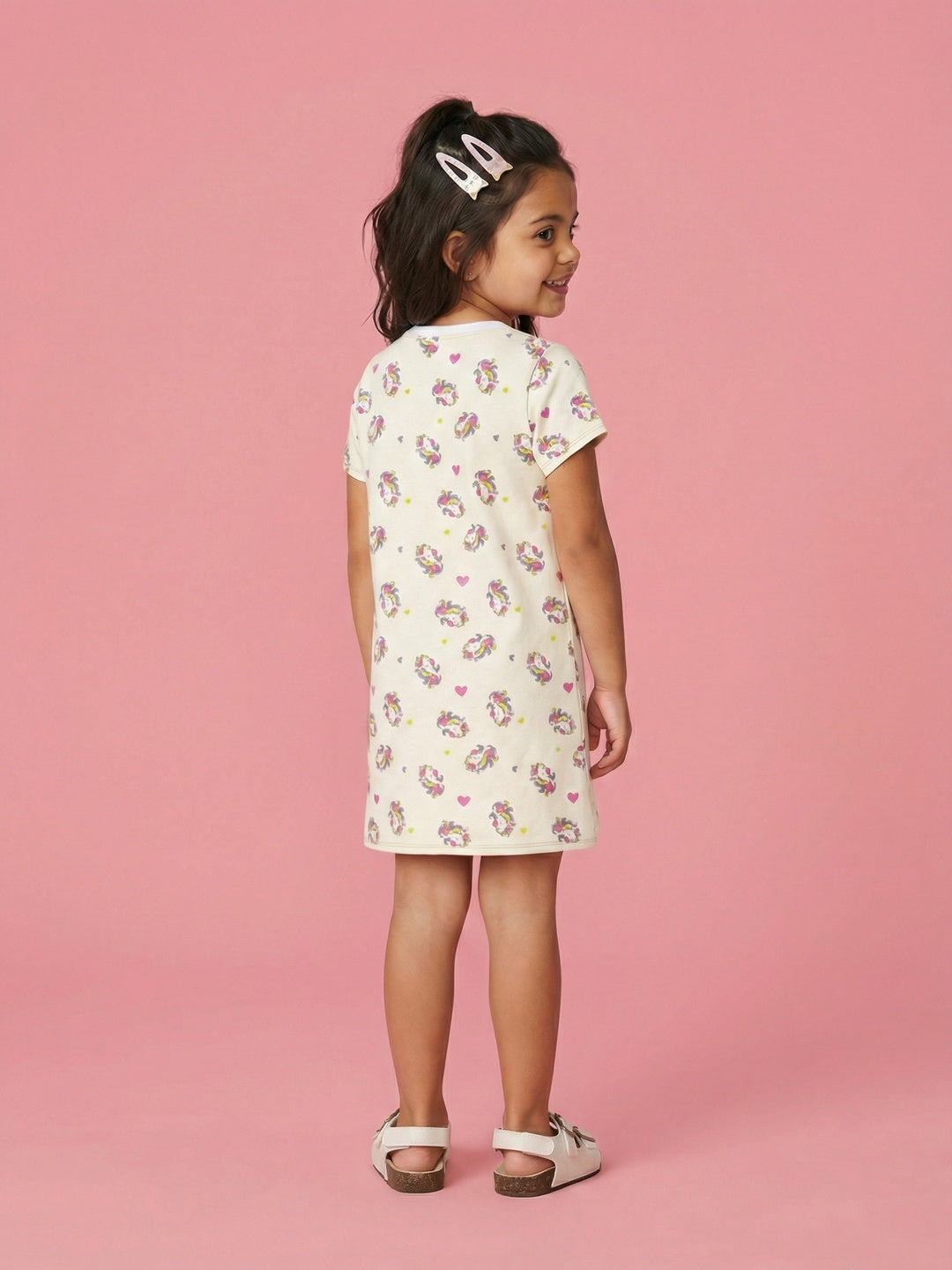 Nautinati Girls' 100% Cotton All-over Unicorn Print T-shirt Dress
