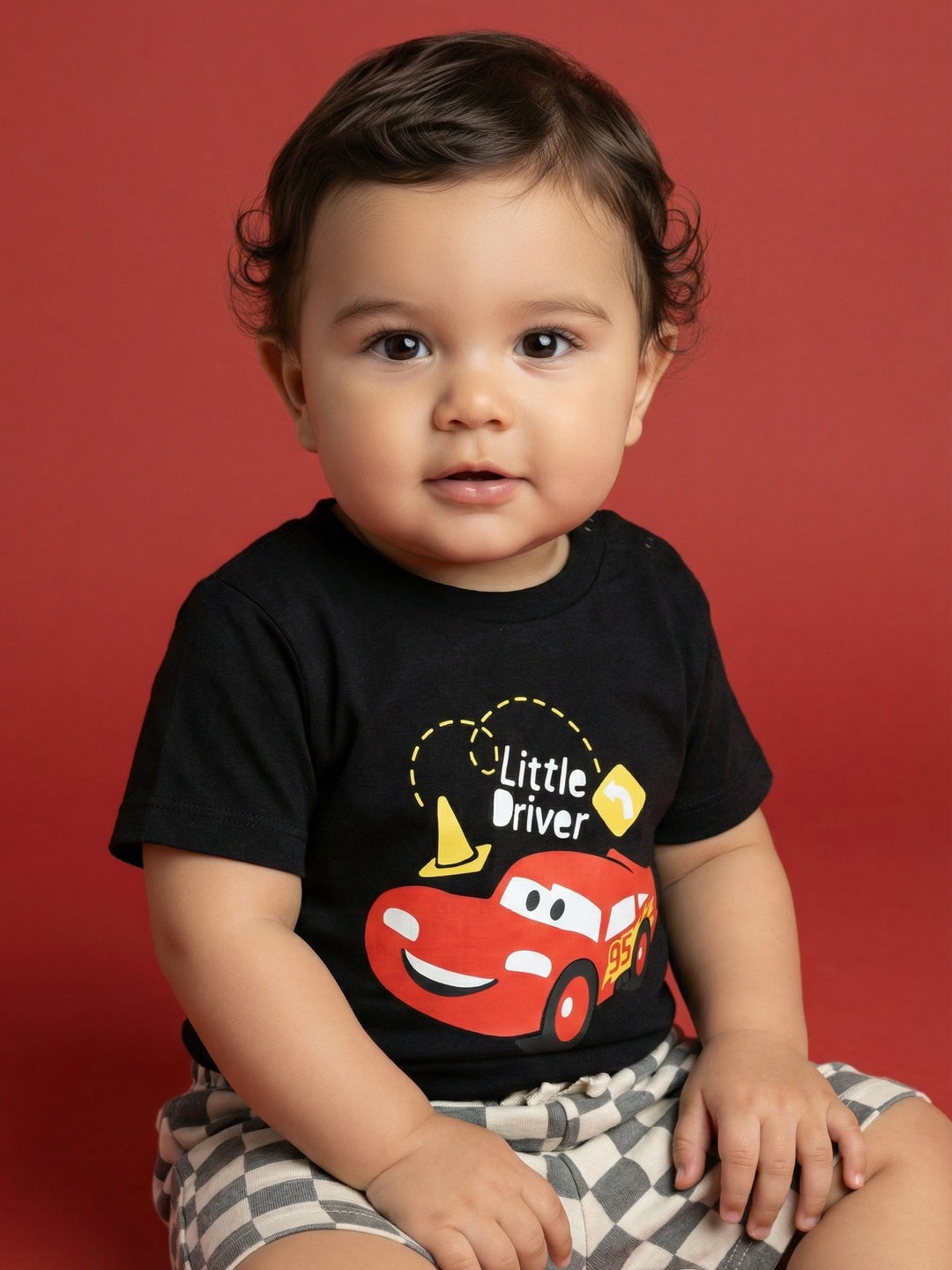 Nautinati Baby Boys Car Printed Regular Fit Round Neck T-shirt and Shorts Co-ord Set