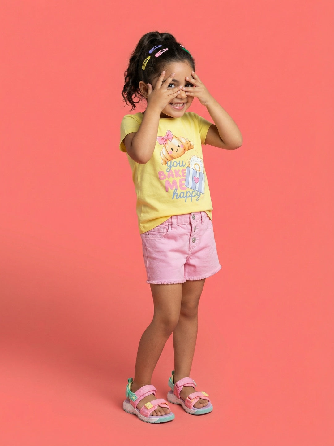 Nautinati Girls' 100% Cotton Pack of 2 Graphic & Striped Crew Neck T-shirts