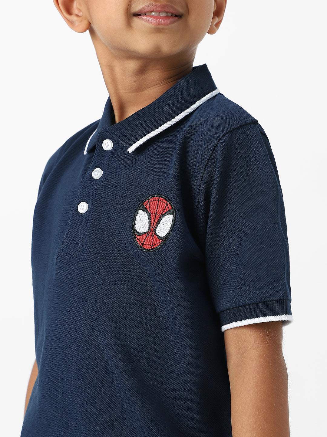 Nautinati Boysâ€™ Cotton Spiderman Embroidered Badge Polo T-shirt