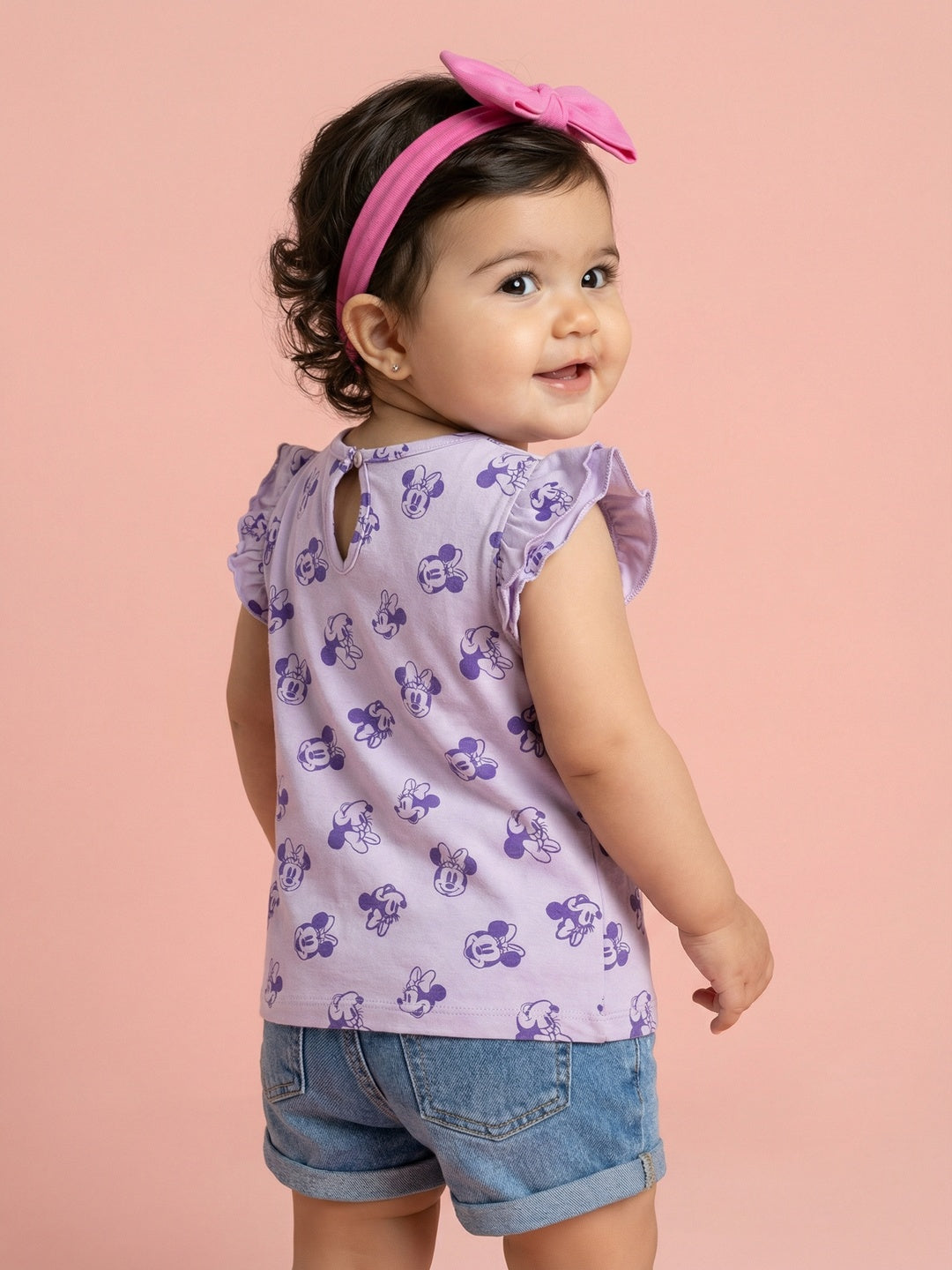 Nautinati Baby Girls' 100% Cotton Pack of 2 Disney Minnie Mouse Graphic & All-over Print Tops