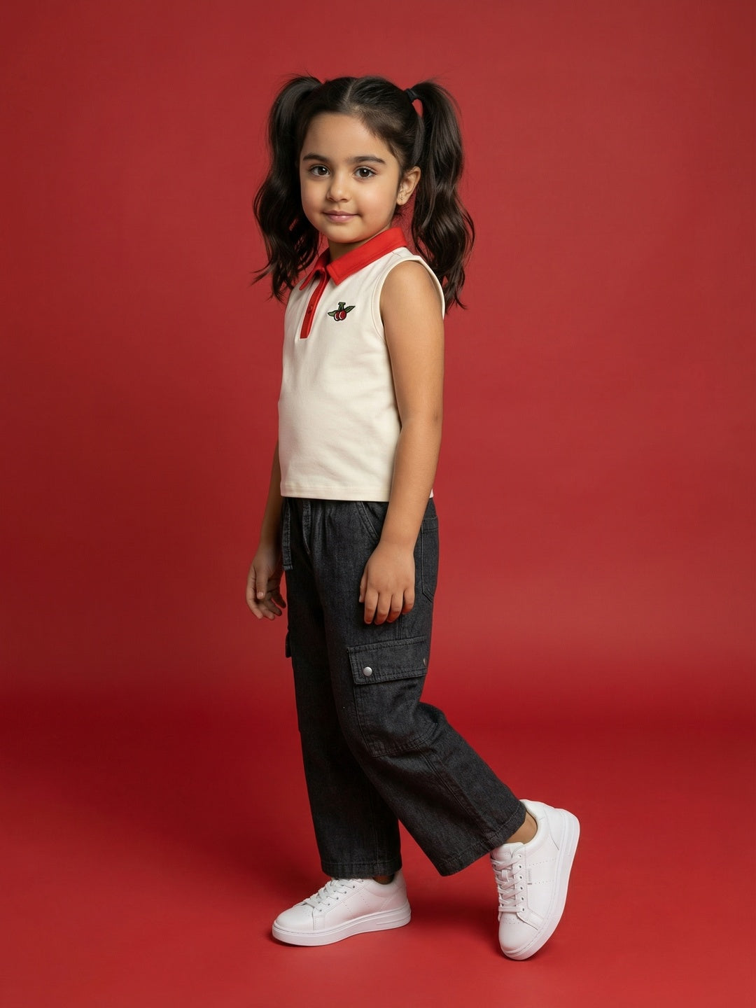 Nautinati Girls' 100% Cotton Baggy Solid Wide-leg Cargo Jeans