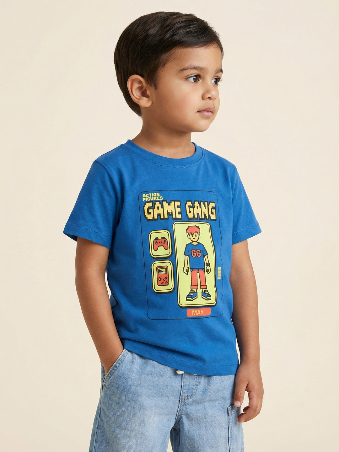 Nautinati Boys' 100% Cotton Pack of 2 Gaming Print Crew Neck T-shirts