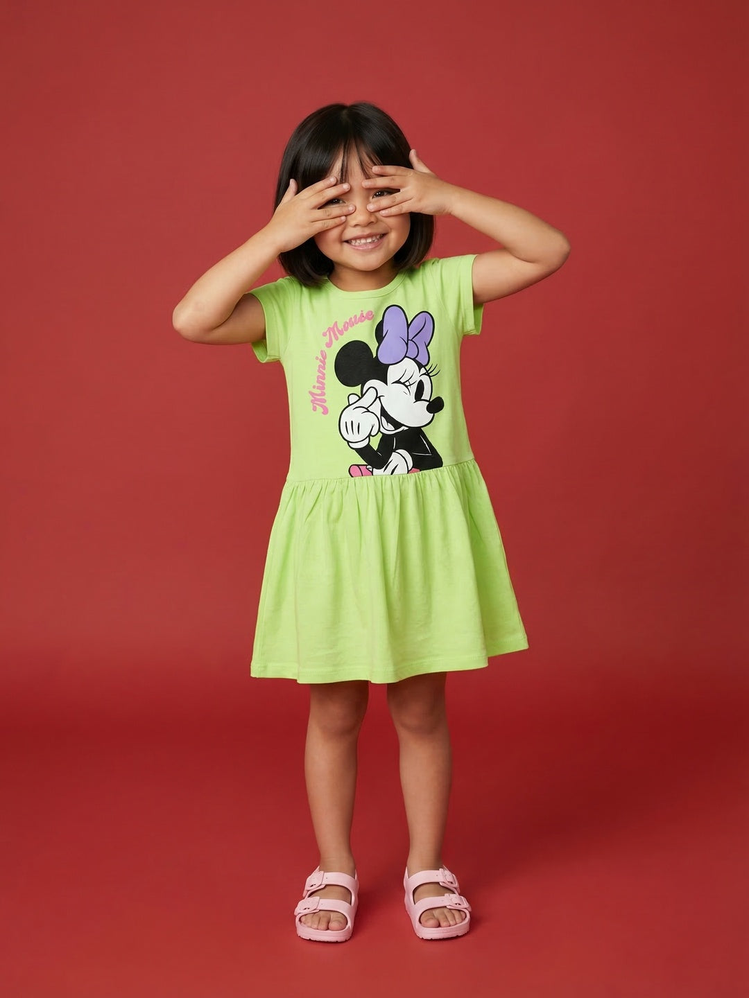 Nautinati Girls' 100% Cotton Disney Minnie Mouse Placement Print A-line Dress