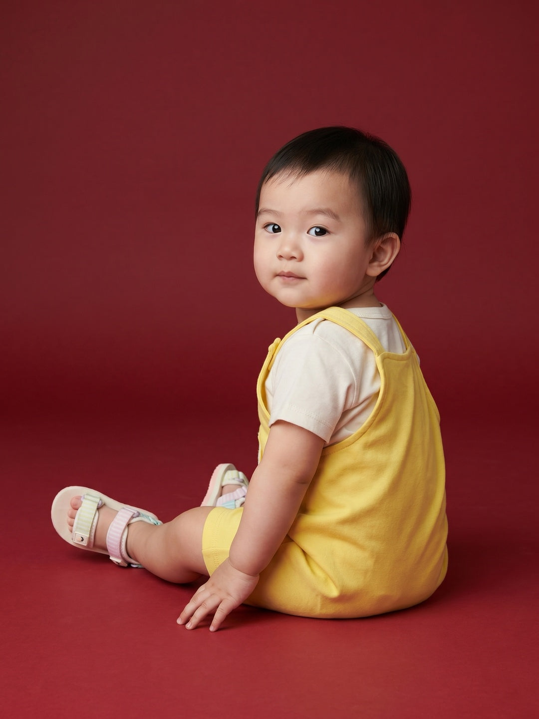 Nautinati Baby Boys Pure Cotton Yellow Bear Applique Half Sleeve Dungaree Set