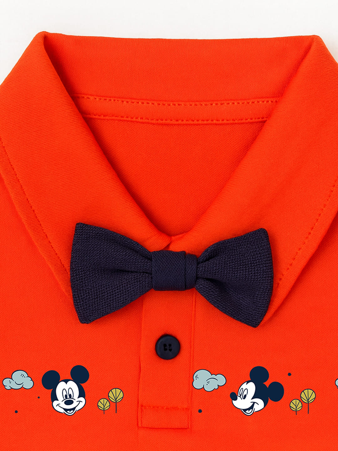 Nautinati Red Mickey Mouse Graphic Bodysuit With A Blue Bow For Infant Boys