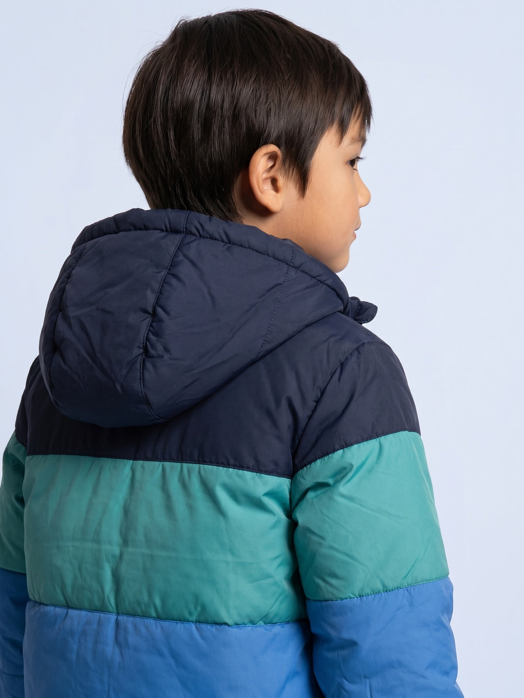 Nautinati Boys Hooded Colourblock Puffer Jacket with Front Zip, Regular Fit