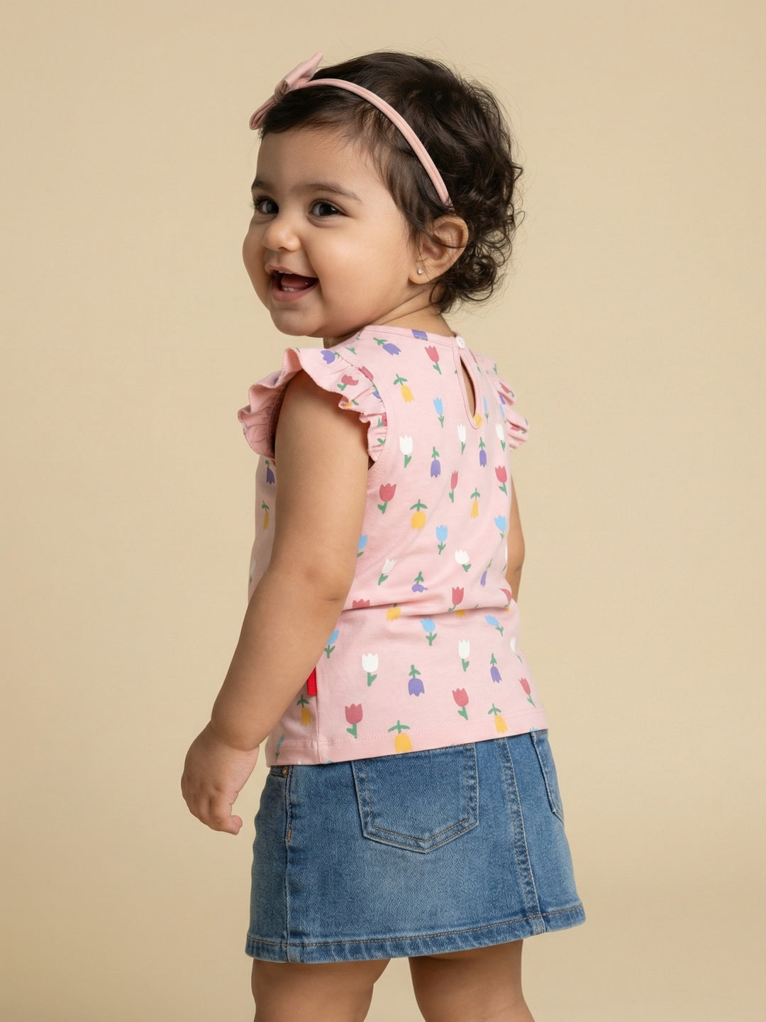 Nautinati Baby Girls' 100% Cotton Pack of 2 Floral Placement & Graphic Print Tops with Cute Frill Sleeves