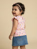 Nautinati Baby Girls' 100% Cotton Pack of 2 Floral Placement & Graphic Print Tops with Cute Frill Sleeves